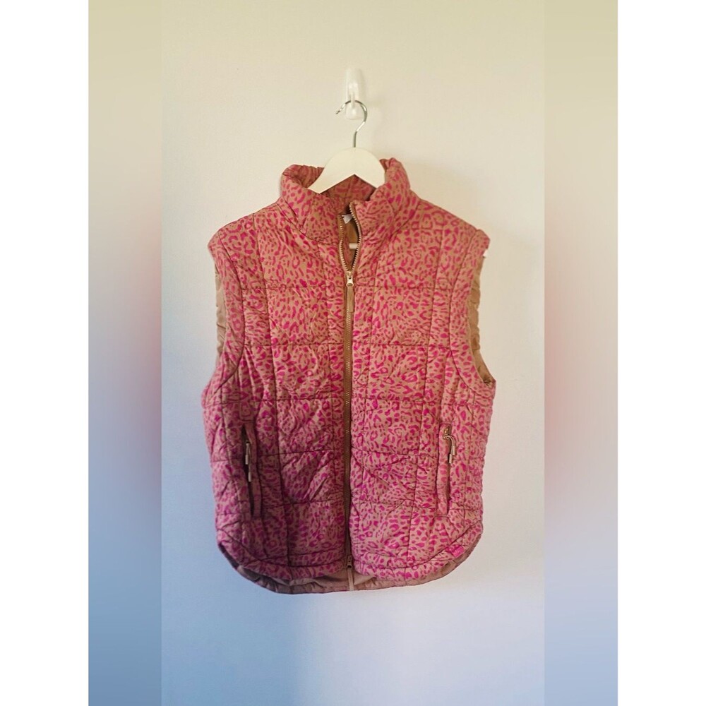 JoyLab Pink Leopard Print Quilted Vest Size S Gorpcore Fall Hiking Outerwear EUC